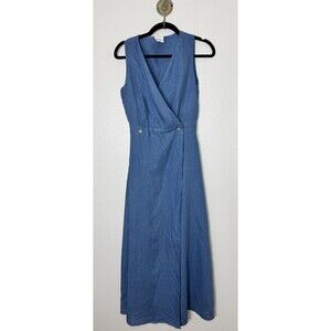 Linen Handmade Studio Riviera Dress Women Linen Sleeveless Wrap Maxi Size 8